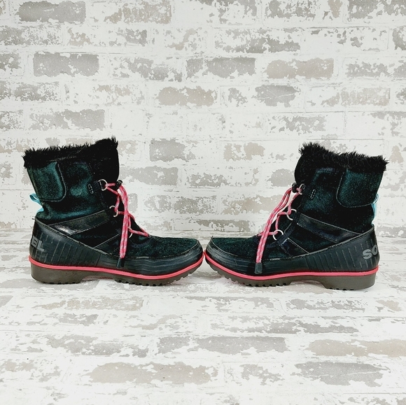 Sorel Tivoli Black & Pink Fuzzy Lined Winter Snow Boots T401 - Picture 5 of 9